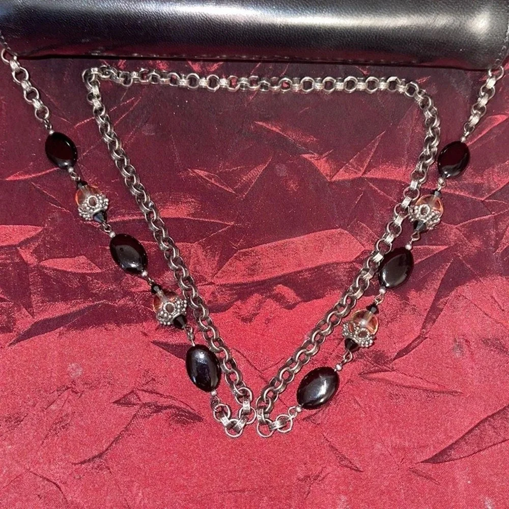 Todd Anthony‎ Leather Saddle Bag Black Onyx Metal Embellishment Beaded Chain.